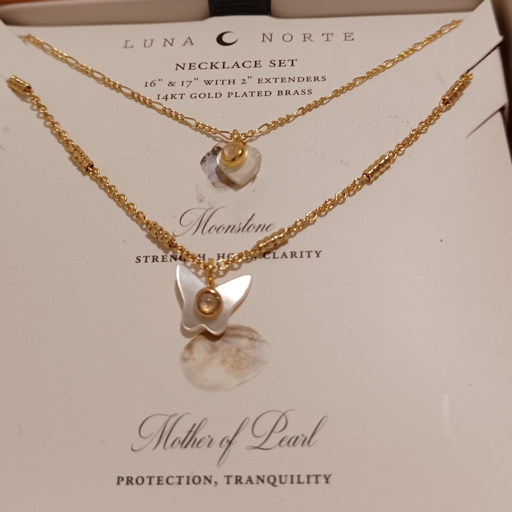 2 Luna Norte Gold Plated Necklaces With 14kt Gold Plated 16” And 17” Chains W/